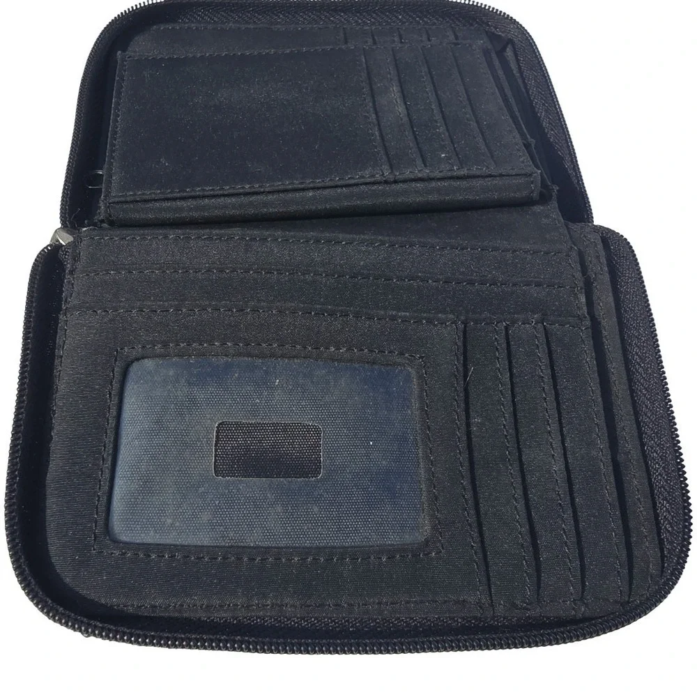 TOMMY HILFIGER Wallet Womens Compact Black‎ Excellent Zip Around Canvas ID